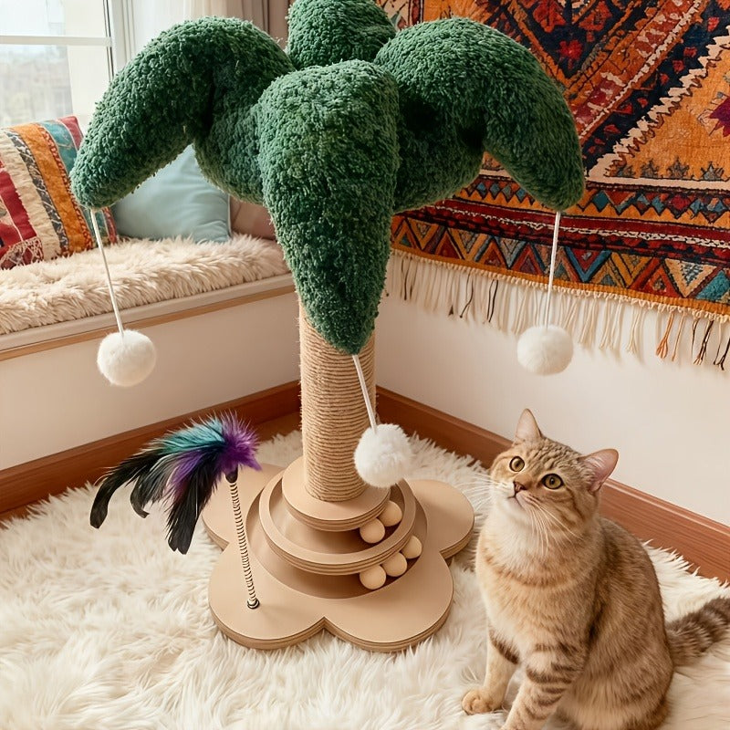 Cat Scratching Post Sisal Vertical Clown Hat Design, Wear-Resistant Cat Scratch Board with Cat Climbing Frame & Teaser Toy