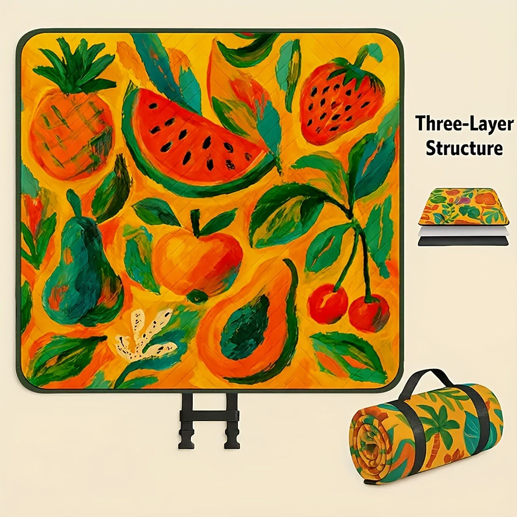 Padded Foldable Picnic Blanket with Floral Pattern for Beach Trips, Park Outings, Camping and Everyday Travel