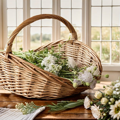 Natural Wicker Storage Basket with Thick-Wall Oval Design for Flowers, Produce and Farmhouse Display