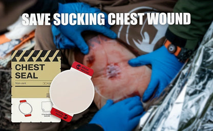 Non-Vented Chest Seal Emergency Trauma Dressing for Sucking Chest Wounds, Portable IFAK Medical Supply PA Nylon FSA HSA Eligible