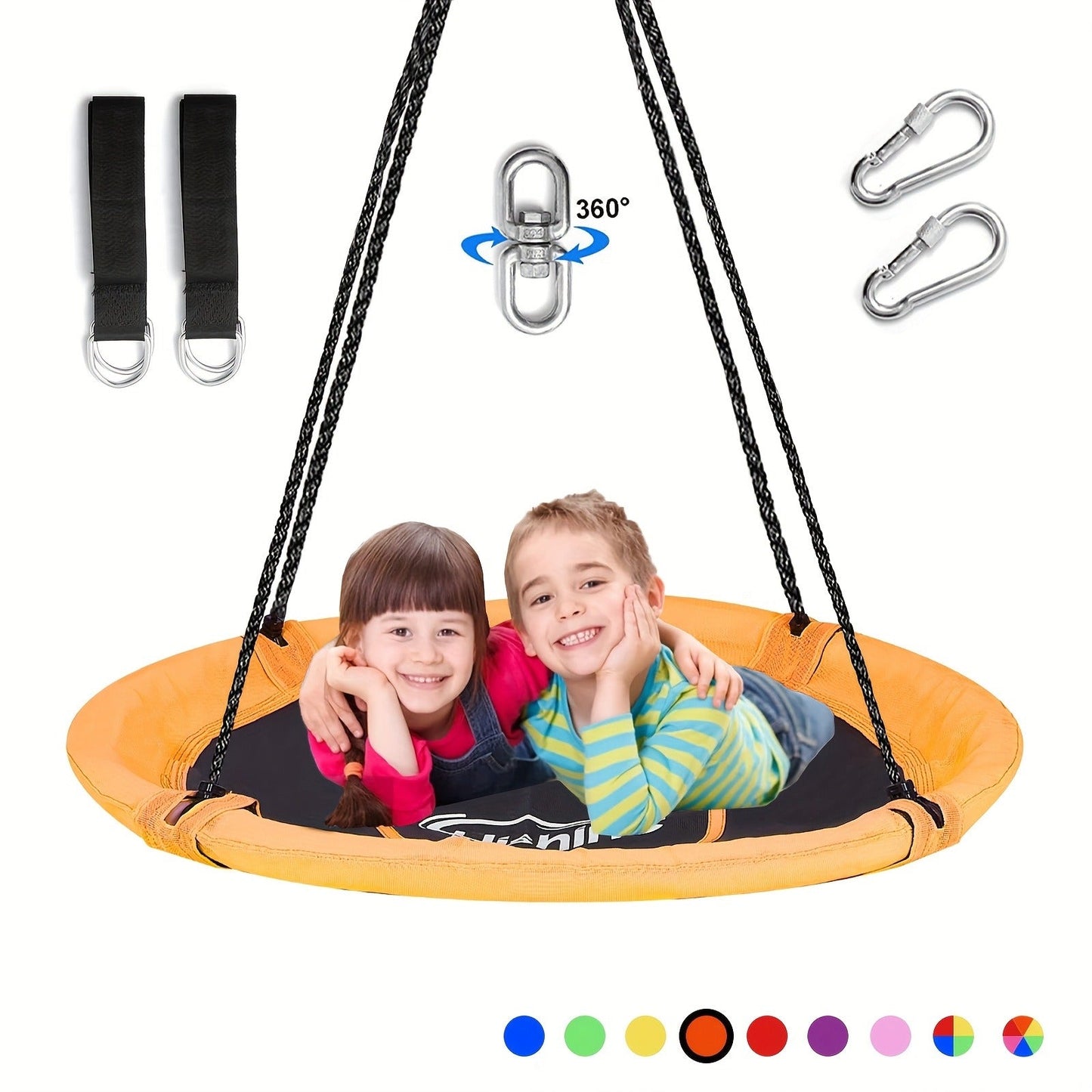 Saucer Tree Swing 43 Inch 360 Degree Rotating Flying Saucer Swing with Swivel Hanging Straps Adjustable Ropes Round Spinner Swing for Tree