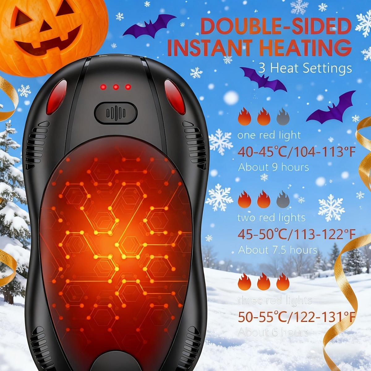 Magnetic Hand Warmer 2-in-1 Double Sided Heating – 3-Speed Temperature Control, Portable Pocket Heater for Skiing, Camping