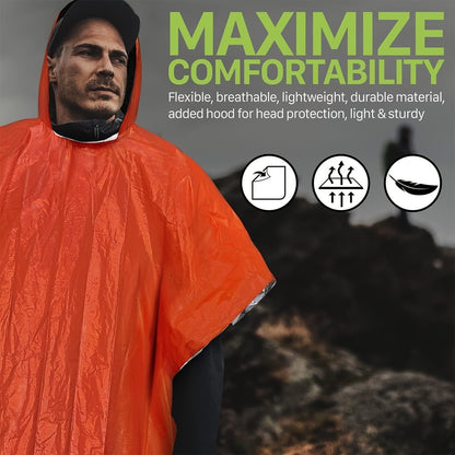 Emergency Rain Poncho 4 Pack & 14 Pack – Retains 90% Body Heat, Reusable Waterproof Raincoat for Men Women Adults