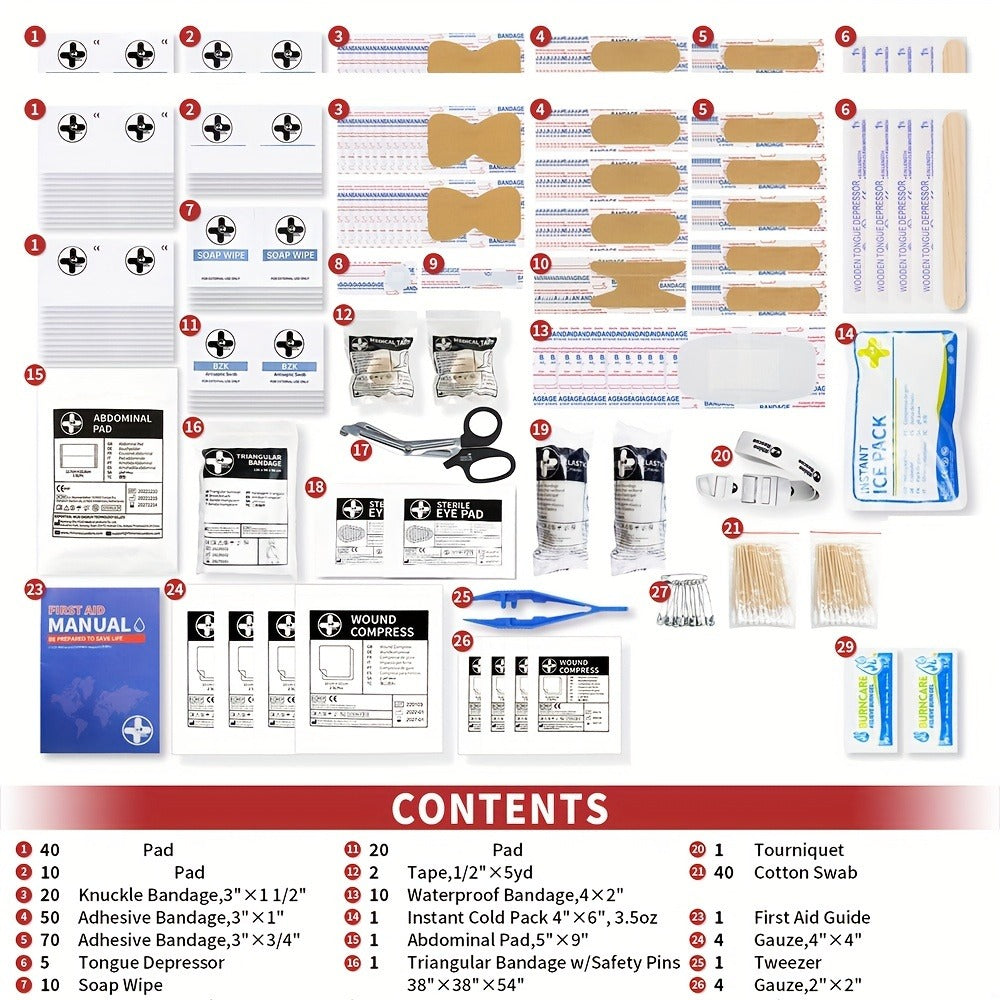 350-Piece First Aid Supply Kit in Clear Double-Layer Hard Case with Red Handle and Tilting Trays
