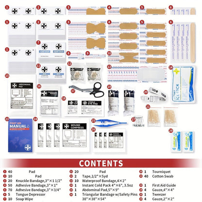 350-Piece First Aid Supply Kit in Clear Double-Layer Hard Case with Red Handle and Tilting Trays