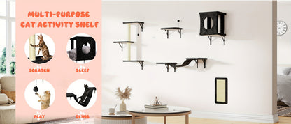 Cat Wall Shelves 5-Piece Set – Wall-Mounted Cat Furniture with Floating Perch, Cat Climber, Bridge & Cat Bed