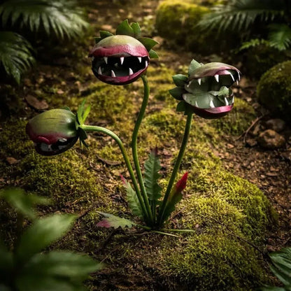 3D Metal Garden Sculpture Plaque – Scary Three-Head Flower Eating Monster Outdoor Lawn Decoration