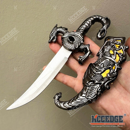 Medieval Fantasy Fixed Blade Knife with Scabbard – 9" Dragon Cosplay Collectible Dagger, 440 Stainless Steel