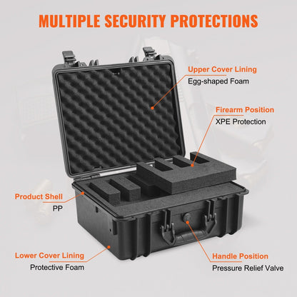 Hard Pistol Case IP67 Waterproof – TSA Approved Lockable Handgun Case with XPE Pre-Cut Foam Lining, Pressure Release Valve & Dual Padlock
