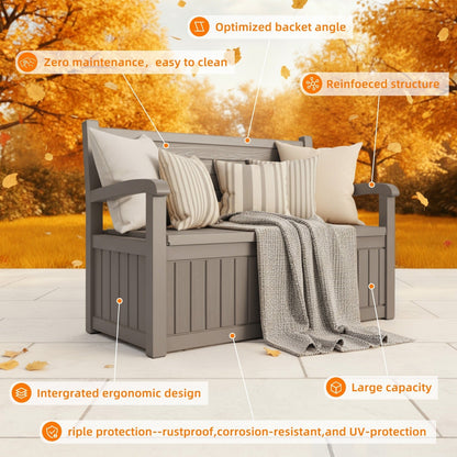 80-Gallon Outdoor Deck Storage Bench with Backrest, Armrests and Hidden Under-Seat Compartment in Two Colors