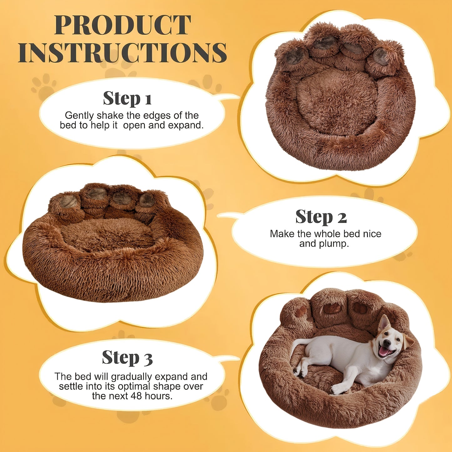 Dog Bed & Cat Bed Plush Bear Paw Print – Soft Warm Pet Bed for Small Medium Large Dogs, Thickened Long Plush, No Assembly