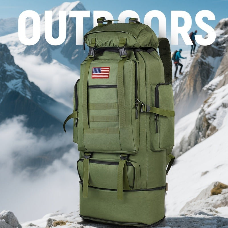 100L-Labeled Tall Tactical Rucksack with Roll-Top Compartment, Lower Pouch and Five Color Options