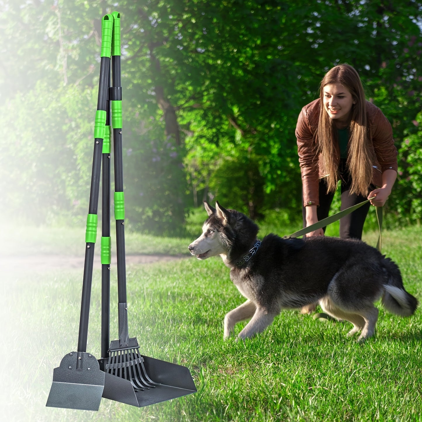 Dog Pooper Scooper Set – Stainless Steel Tray & Rake with Adjustable Long Handle, Rust-Proof Durable Pet Waste Removal Tool, Easy to Clean