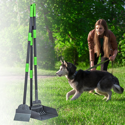 Dog Pooper Scooper Set – Stainless Steel Tray & Rake with Adjustable Long Handle, Rust-Proof Durable Pet Waste Removal Tool, Easy to Clean