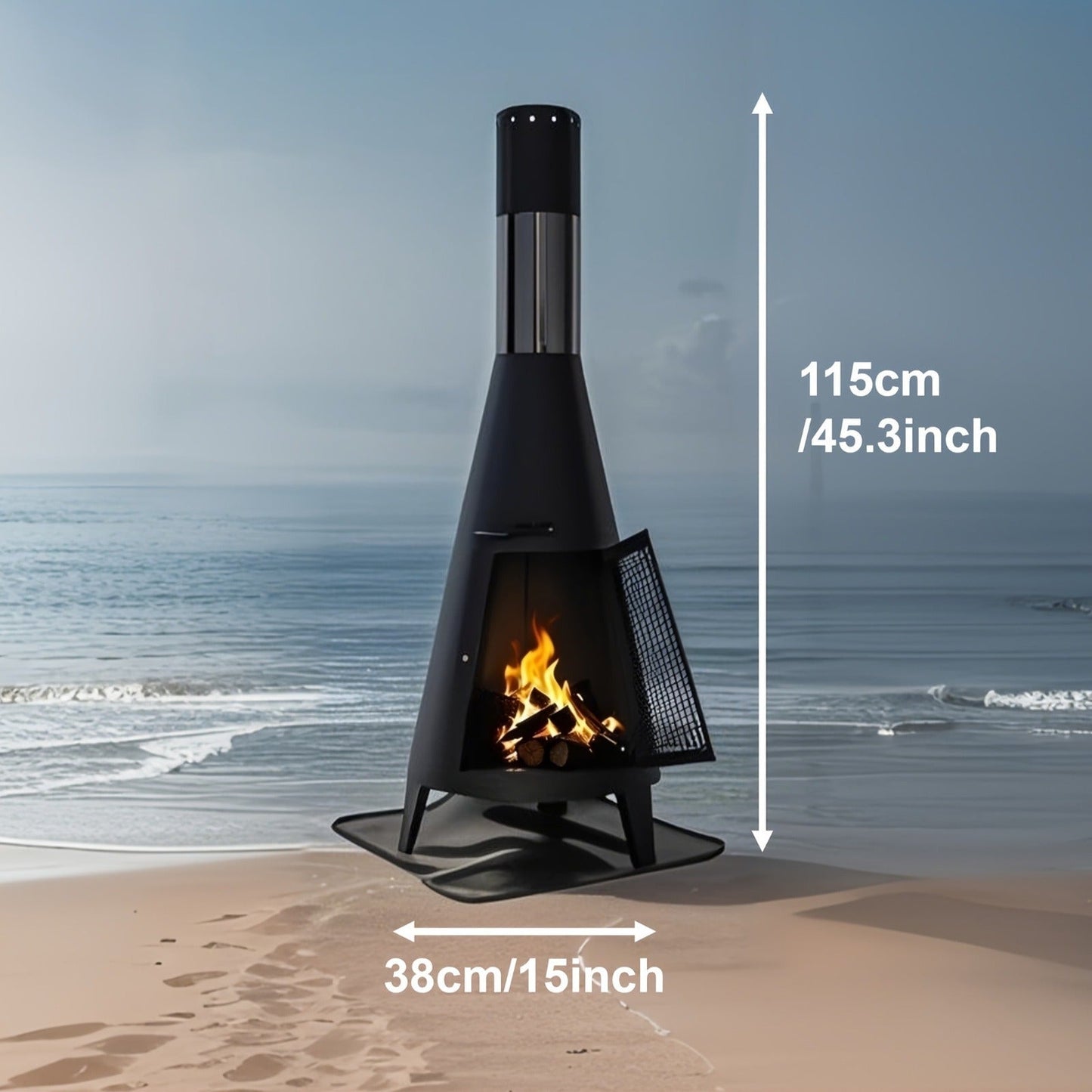Outdoor Fire Pit Heater with Chimney Design 45-Inch Sitting Height Wood Burning Patio Stove with Mat