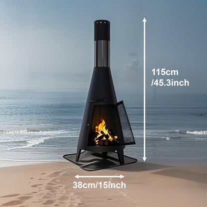 Outdoor Fire Pit Heater with Chimney Design 45-Inch Sitting Height Wood Burning Patio Stove with Mat