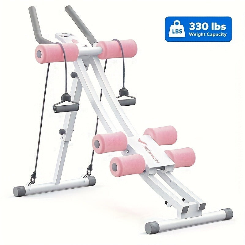Ab Machine Adjustable Dual-Track Core Trainer with LCD Display – Foldable Ab Roller 440LB Capacity, 110° Curved Track & Knee Pad for Home