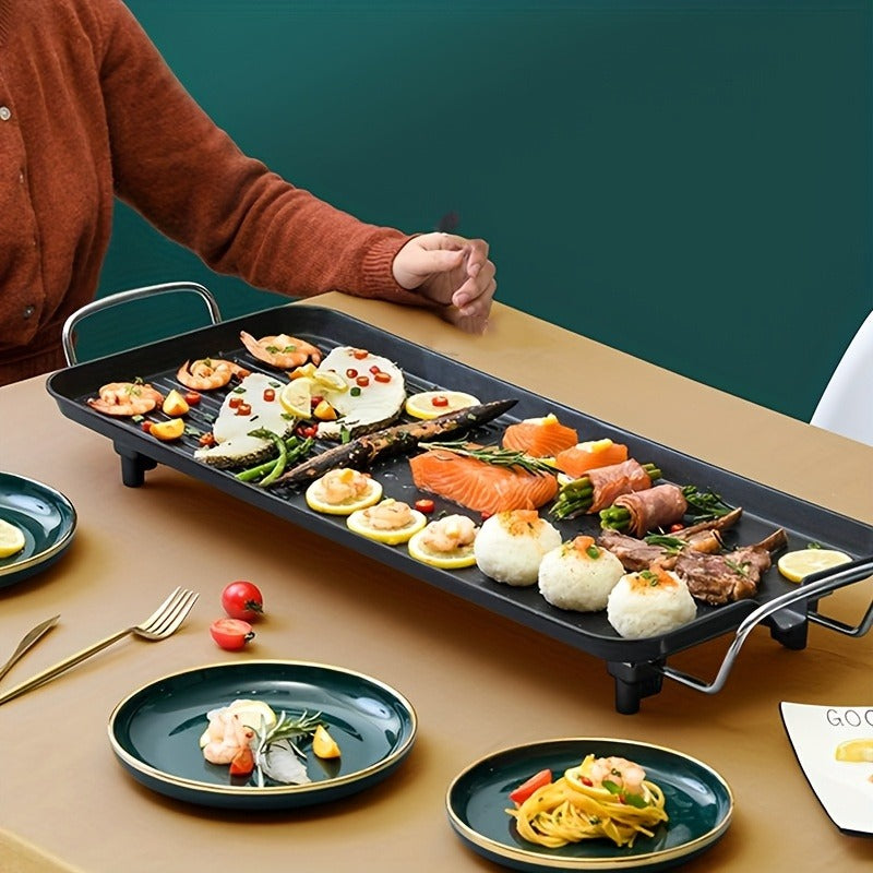 Electric Griddle 1500W Non-Stick Oblong Baking Pan 5-Speed Temperature Control Smokeless Indoor Grill for Eggs Vegetables BBQ Black