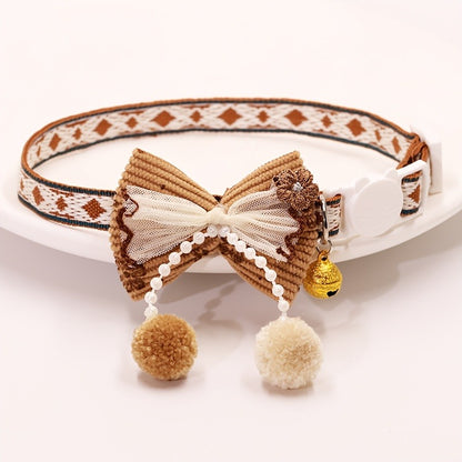 Cat Collar Set 6 Pack Decorative with Bow Lace Bells & Hanging Beads, Safety Breakaway Buckle Anti-Choke Cat Necklace Collar