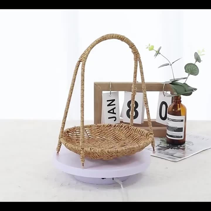 Round Tiered Serving Tray with Woven-Look Frame in Single- or Two-Layer Light Coffee Configurations