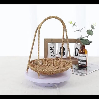 Round Tiered Serving Tray with Woven-Look Frame in Single- or Two-Layer Light Coffee Configurations