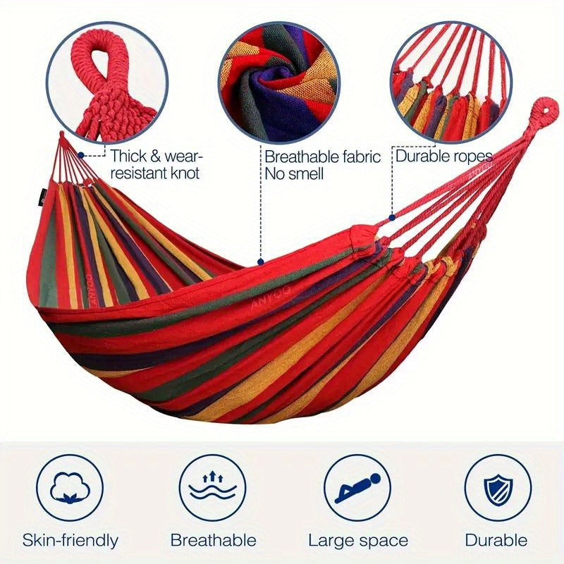 Striped Outdoor Hammock, 94.49 x 31.5 Inches with Two Ropes, Carry Bag and 330 lb Load-Limit Marking