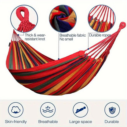 Striped Outdoor Hammock, 94.49 x 31.5 Inches with Two Ropes, Carry Bag and 330 lb Load-Limit Marking