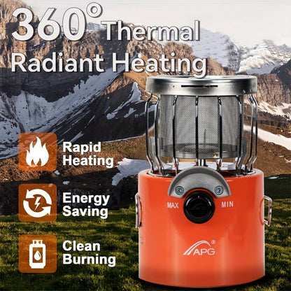 Portable Propane Camping Heater Stove 2-in-1 with Temperature Control, Compact Outdoor Cooking & Heating Unit
