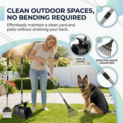 Dog Pooper Scooper with Long Handle & Swivel Bin – Heavy Duty Rake Spade Set, 40 Waste Bags Included, Pet Waste Removal for Yard Grass