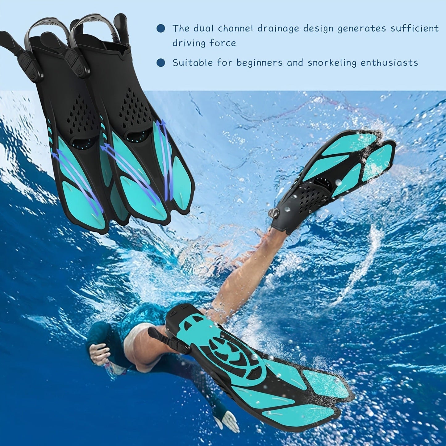 Adjustable Snorkel Diving Fins with Anti-Slip Lace-Up Design – Lightweight PP/TPR Open Heel Fins for Snorkeling Freediving Scuba Diving