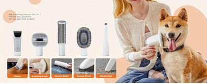 Pet Grooming Vacuum Kit, Five-in-One Suction System with Clippers, Six Guide Combs and Two Color Options