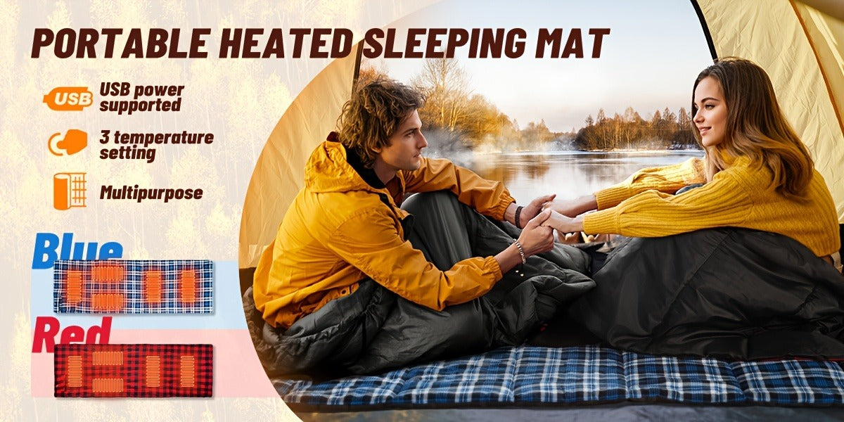 Heated Sleeping Bag Liner with 5 Heating Zones – Electric Sleeping Bag Mat, 3-Level USB Heat Control for Cold Weather Camping