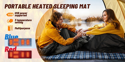 Heated Sleeping Bag Liner with 5 Heating Zones – Electric Sleeping Bag Mat, 3-Level USB Heat Control for Cold Weather Camping