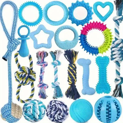 Dog Toy Assorted Puppy Bundle with Random Chew, Rope, Treat Ball and Squeaky Mix in 3 or 12 Pieces