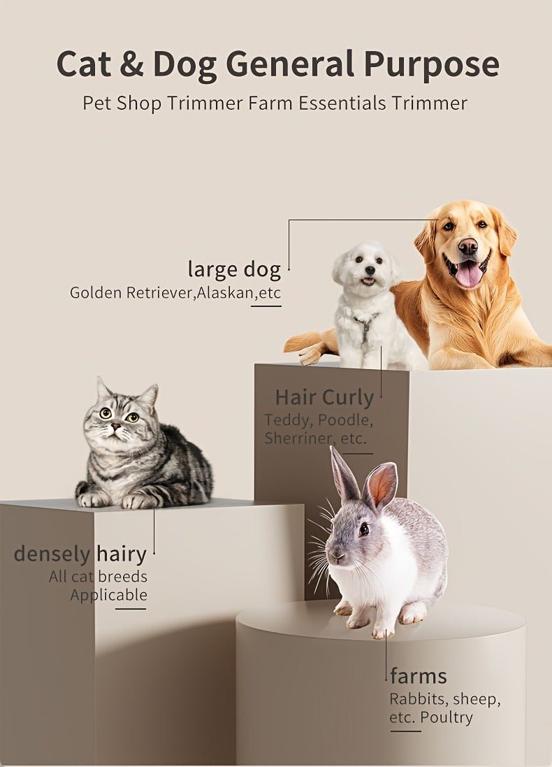 Pet Hair Trimmer USB Rechargeable Wireless Clipper for Dogs & Cats – Low Noise Electric Grooming Scissors, Lithium Battery