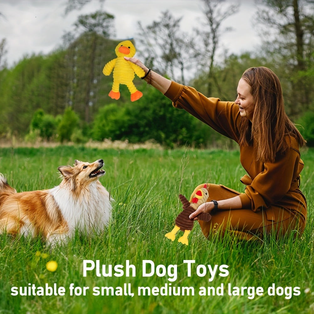 Dog Toys Five-Piece Squeaky Plush Animal Set with Pig, Frog, Elephant, Chicken and Fox Designs