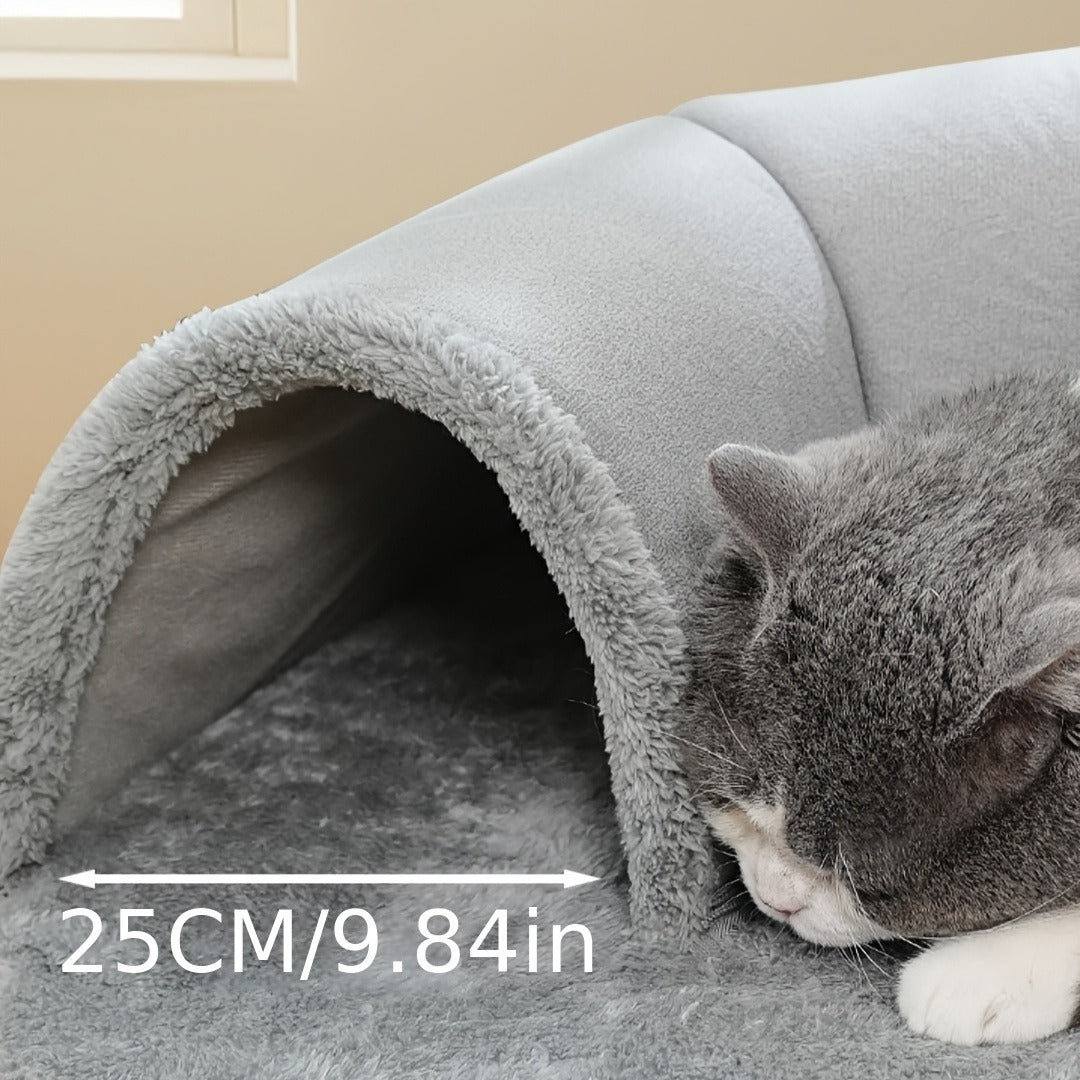 Cat Tunnel Bed 3-in-1 Play Mat & Warm Nest with Non-Slip Base, Durable Chew-Resistant Polyester Cat Bed for Indoor Cats