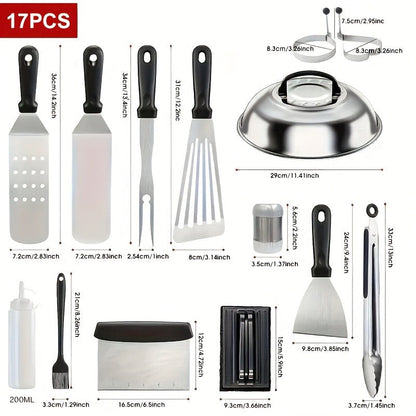 17-, 34- or 41-Piece Teppanyaki BBQ Tool Set with Griddle Spatulas, Press Domes and Carry Bag