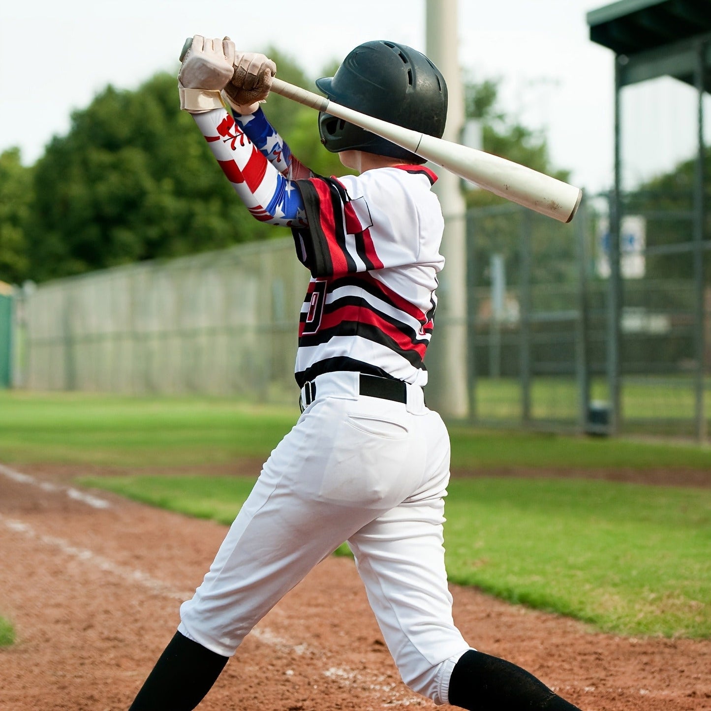 Patriotic Baseball Arm Sleeves 2 Pairs – American Flag Star Design Compression Sports Elbow Covers, Anti-Slip UV Protection for Men Women