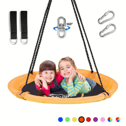 Saucer Tree Swing 43 Inch 360 Degree Rotating Flying Saucer Swing with Swivel Hanging Straps Adjustable Ropes Round Spinner Swing for Tree