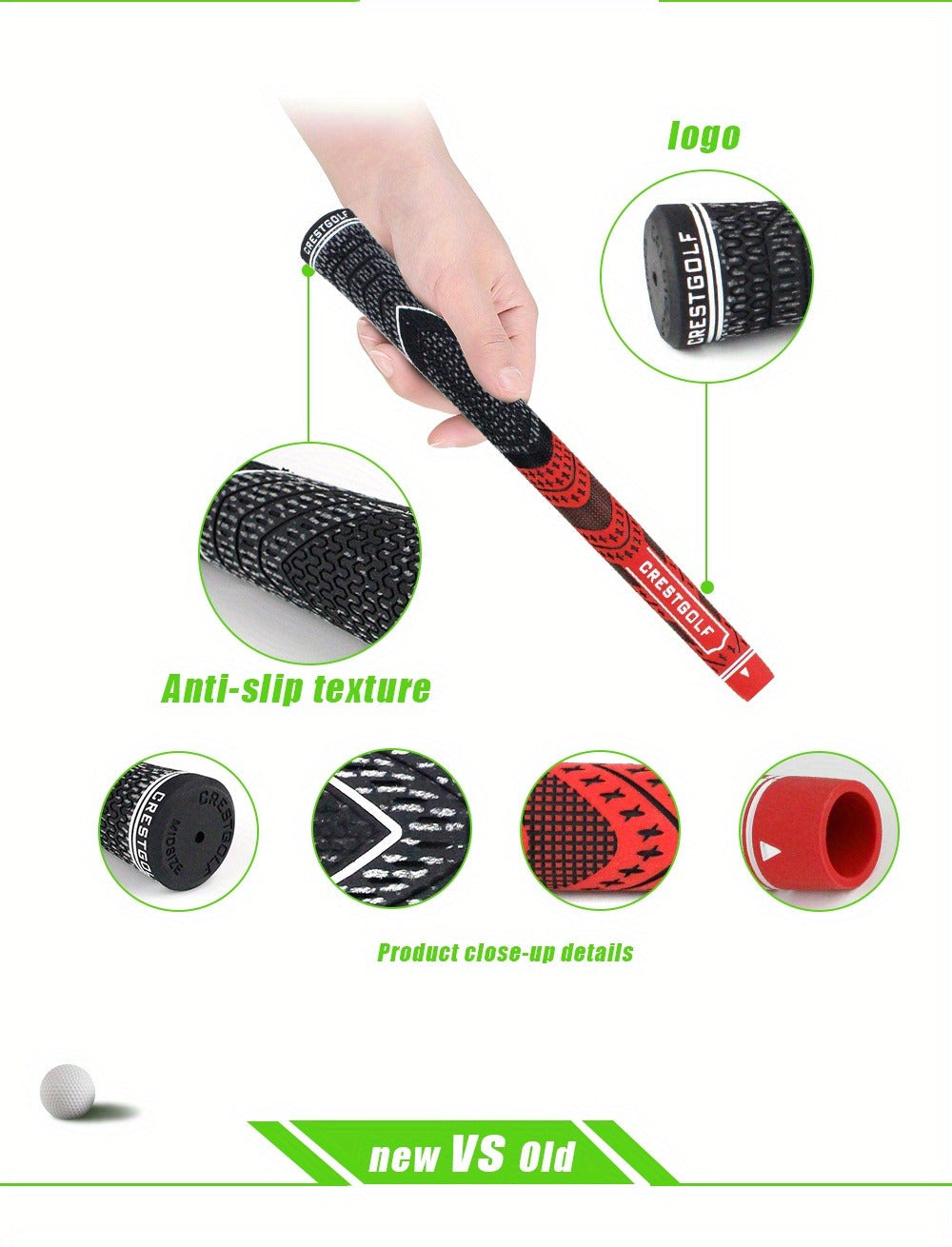 Midsize Golf Grips Set 13 Pack – All Weather Hybrid Rubber Golf Club Grips with Ecological Yarn Thread Technology, Multiple Colors