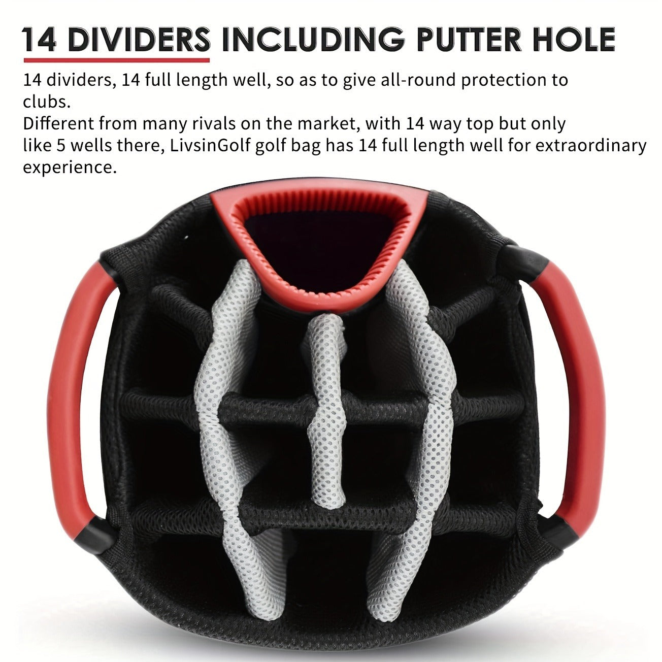 Golf Cart Bag with Full-Length Dividers – Sturdy Spacious Stand Bag with Multiple Pockets for Golf Club Organization, Accessories Storage