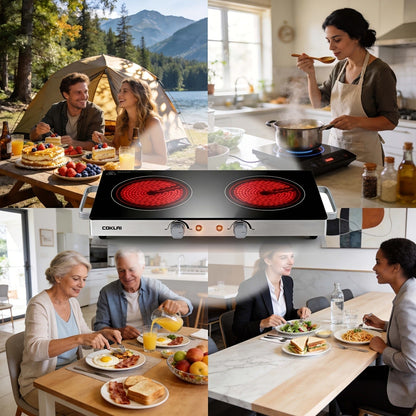 Portable Electric Stove Stainless Steel Single Burner Hot Plate with Temperature Control for Home Cooking, Dining and Outdoor Meals