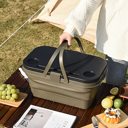 Picnic Basket Foldable with Detachable Table – Large Capacity Portable Camping Storage Basket with Handle