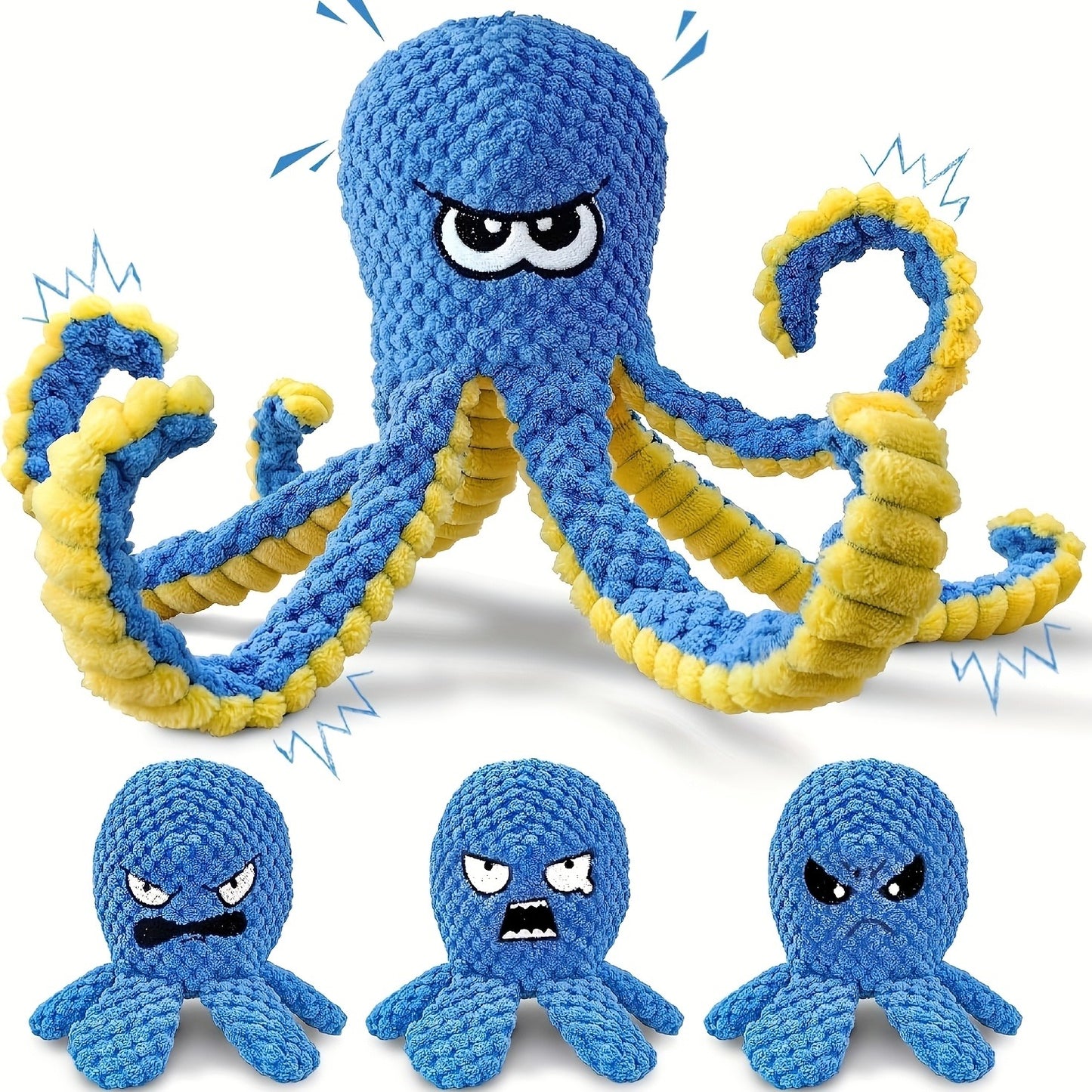 Tough Dog Chew Toy Octopus – Squeaky Stuffed Interactive Dog Toys for Large Dogs, Crinkle Tug of War Plush Dog Toy to Keep Dogs Busy