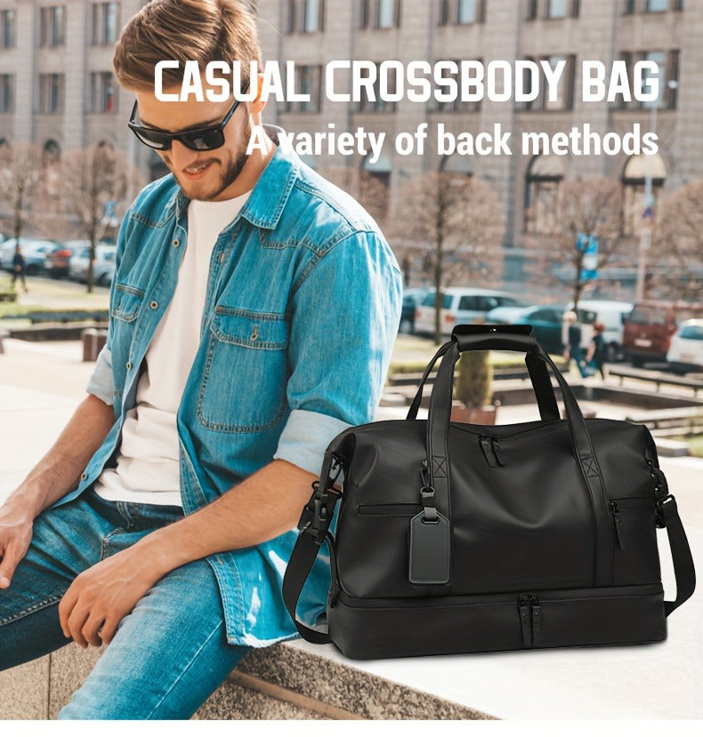 Gym Duffel Bag with Wet Pocket & Shoe Compartment – Foldable PU Leather Sports Travel Bag for Workouts, Weekend Trips & Everyday Use