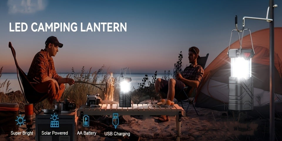 Collapsible Camping Lantern in Four- or Eight-Piece Packs with Solar Panel, USB Charging and Three Power Methods
