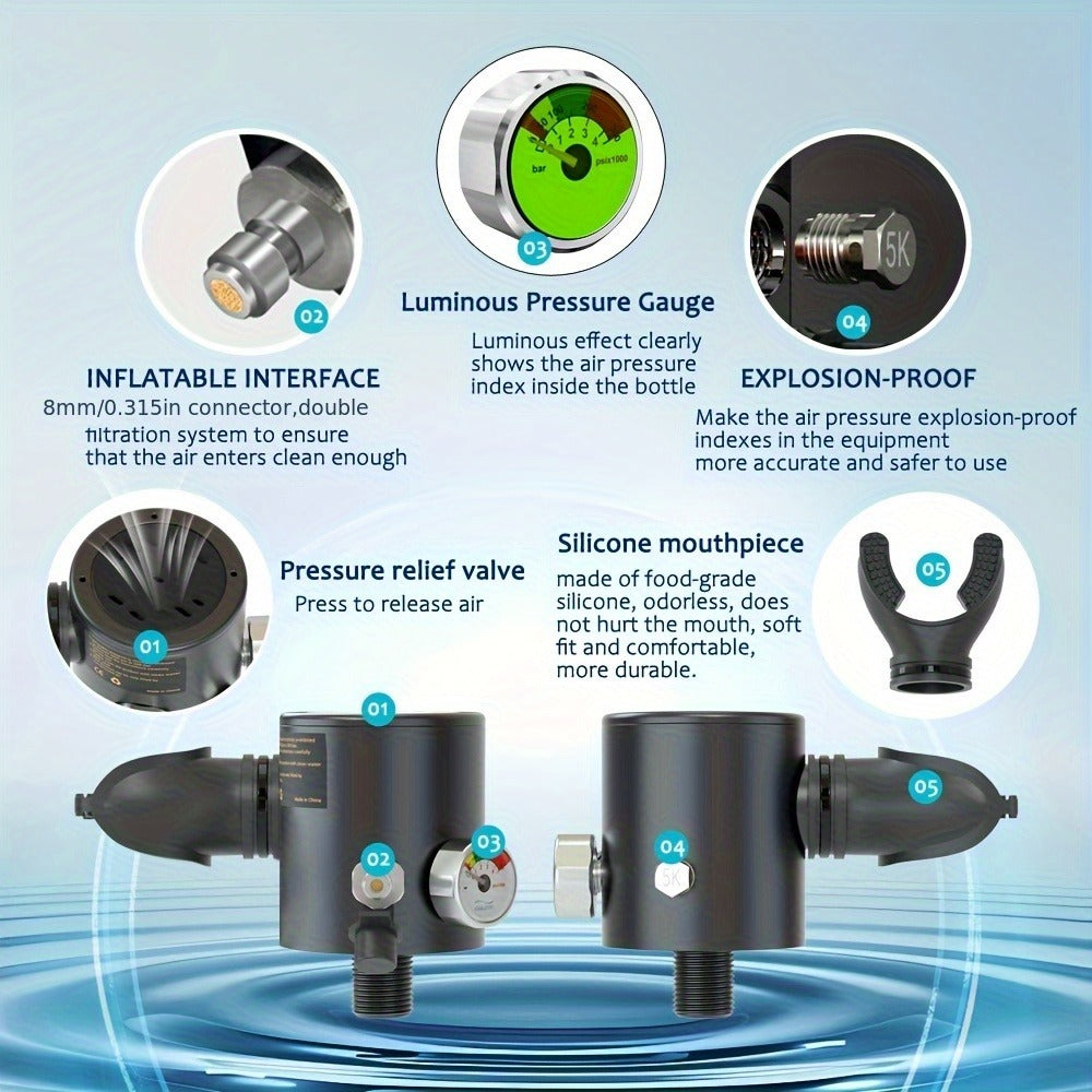 Mini Scuba Tank Set 0.5L – Reusable Diving Cylinder with Hand Pump, 3000PSI 200Bar, 35 Breaths Backup Air for Shallow Water Diving Reef