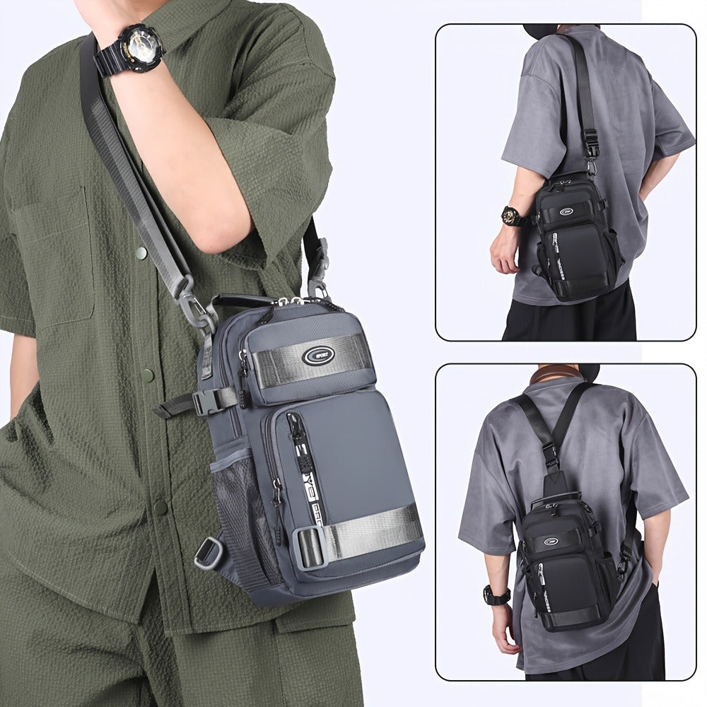 Multi-Pocket Crossbody Chest Pack with Adjustable Sling Strap, Zipper Compartments and Black or Grey Finish