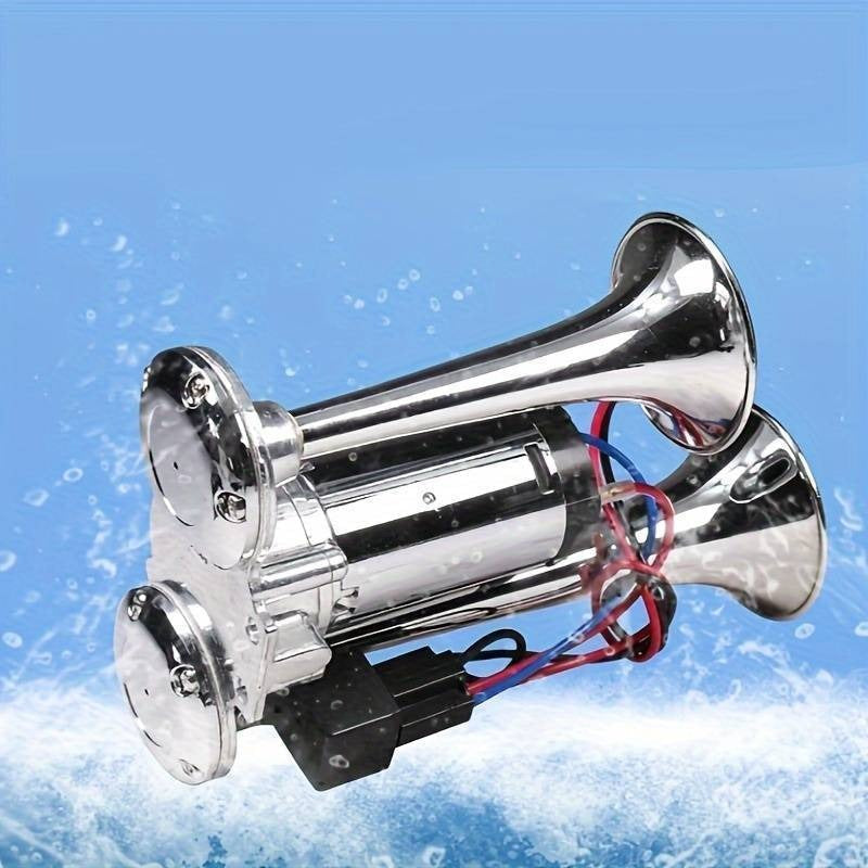Dual Air Horn Kit 12V/24V 105-137dB with Air Compressor – Super Loud Aluminum Alloy Trumpet Horn for Truck, Train, SUV, Motorcycle